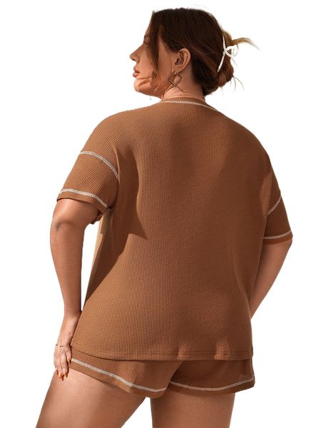 

plus stitching pocket front pj set x7xy#, Black;white
