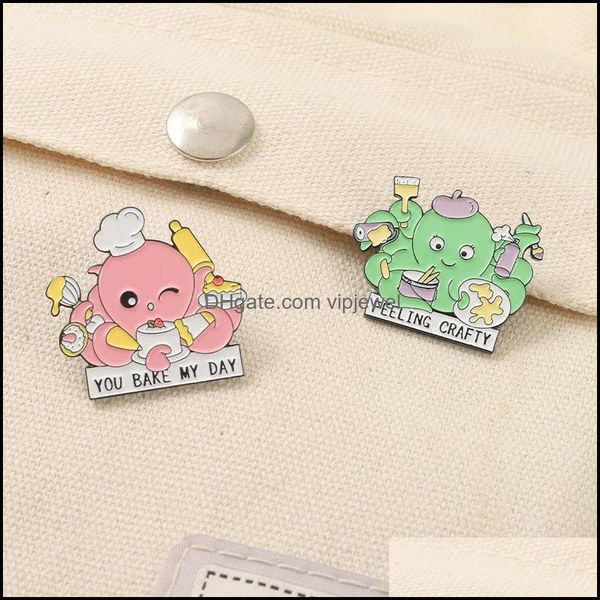 Pinos broches j￳ias s￩ries de animais Octopus Reading Bake Painting Shea