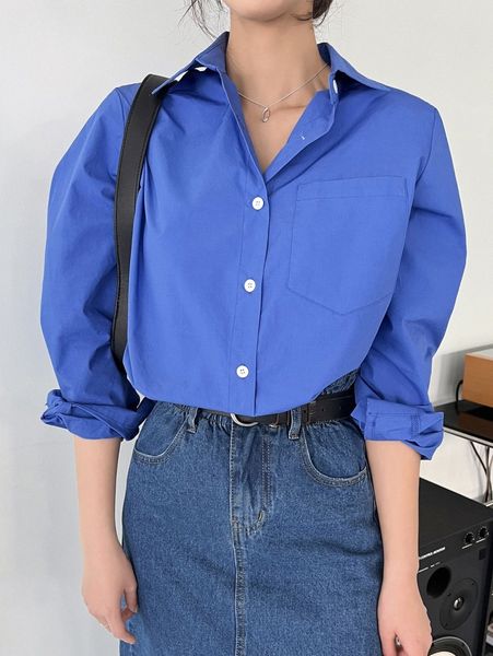 

dazy patched pocket button front blouse j7yp#, White