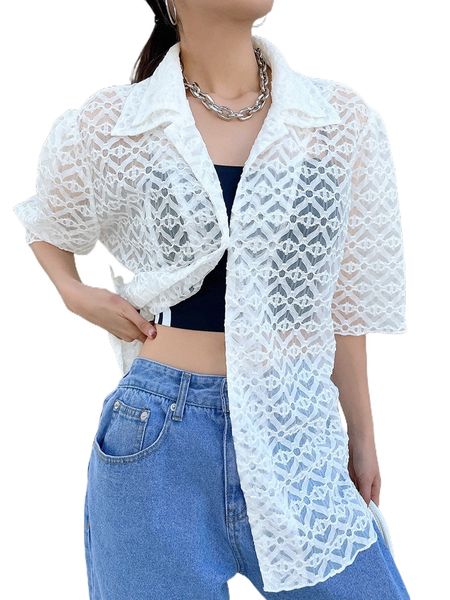 

dazy jacquard button front blouse without cami z7en#, White