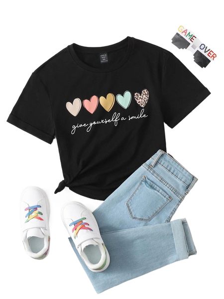 

plus slogan and heart print e1uq#, Black