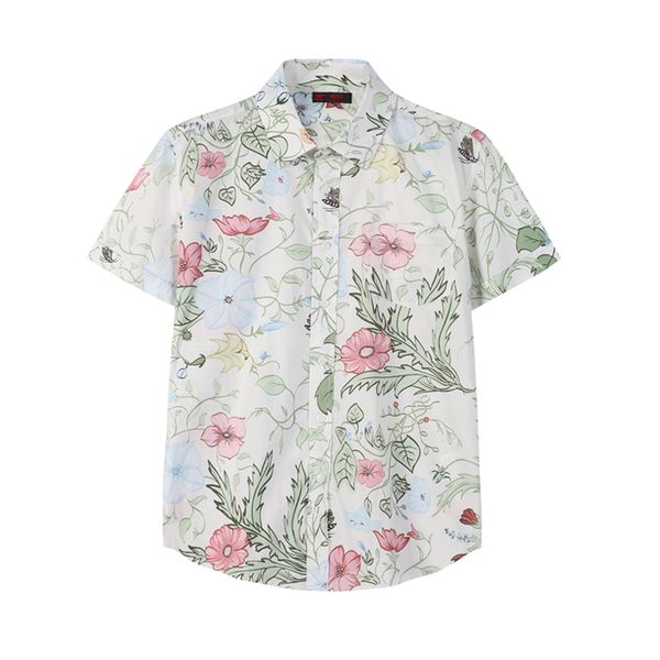 

european and american men's wear summer 2022 new short sleeve lapel single breasted pink floral print fashion shirt, White;black