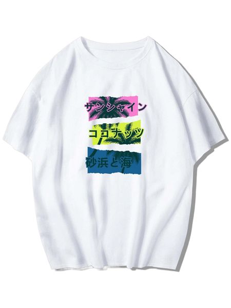 

romwe guys tropical print tee d3fr#, White;black