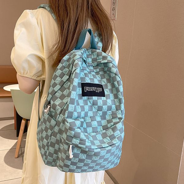 Fashion Plaid Women Backpack Bookbags Book Bags College Waterproof Nylon School Borse Kawaii Girl Travel Occiglia Mochila