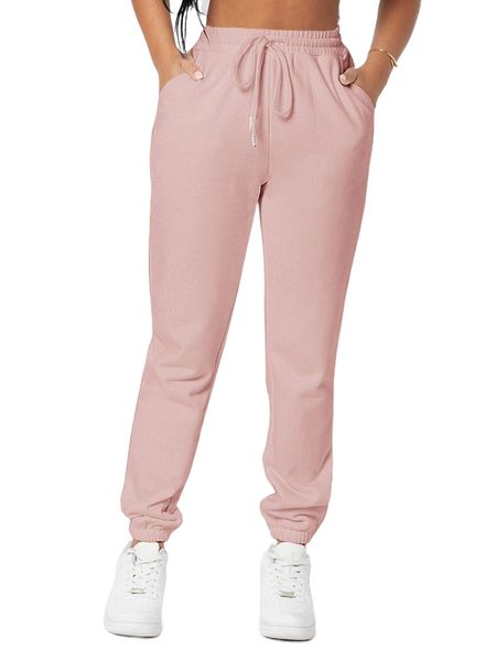 

petite drawstring waist solid joggers b9m9#, Black;white