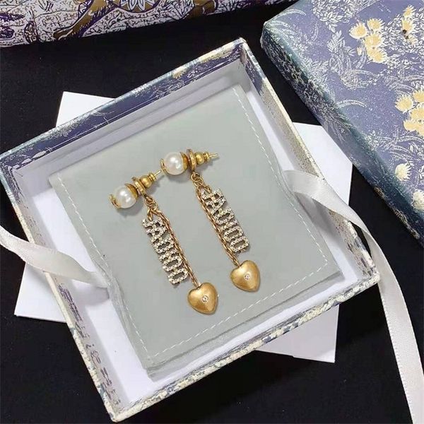 

fashion jewelry online diamond pearl long letter love fashion personality simple earrings female s925 silver needle, Golden