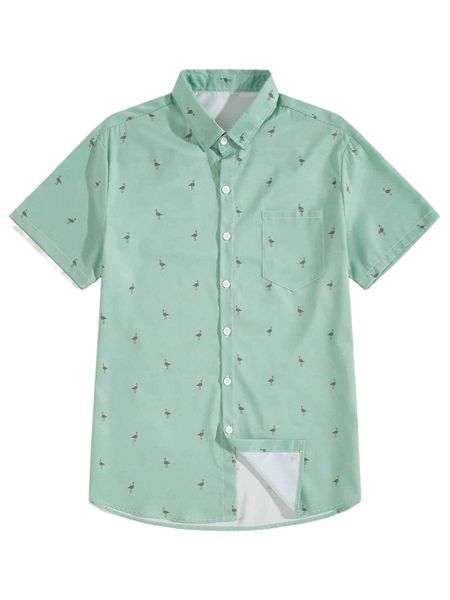 

men cranes print curved hem shirt a1ef#, White;black