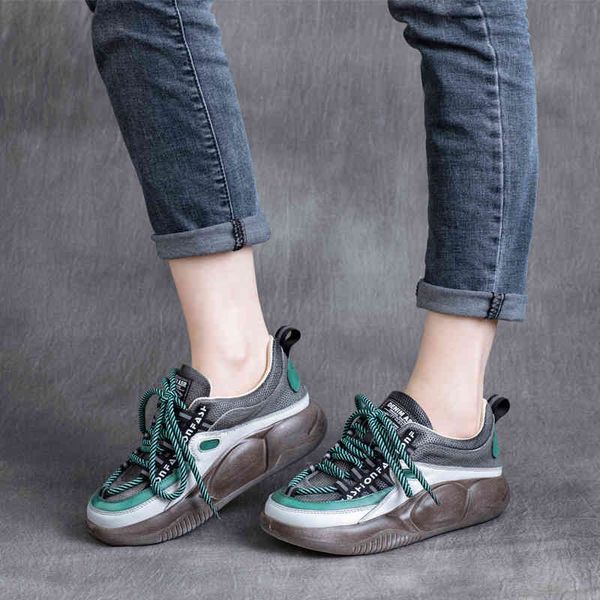 

sandals spring leather color matching thick lace up bottom leisure soft sole sports shoes dad single x0cj, Black