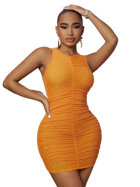 

sxy ruched front mesh bodycon dress u07w#, Black;gray