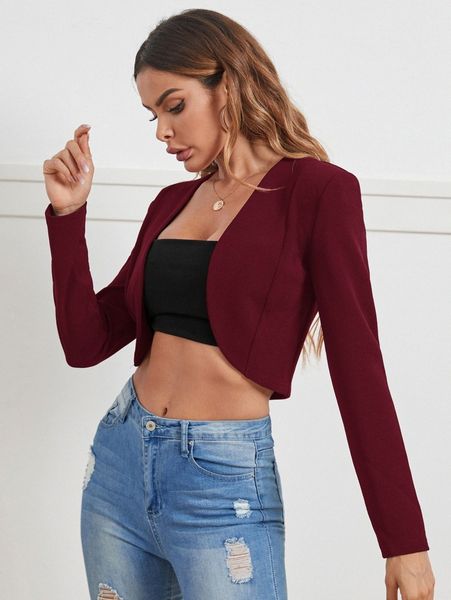 

solid crop placket blazer h9ji#, White