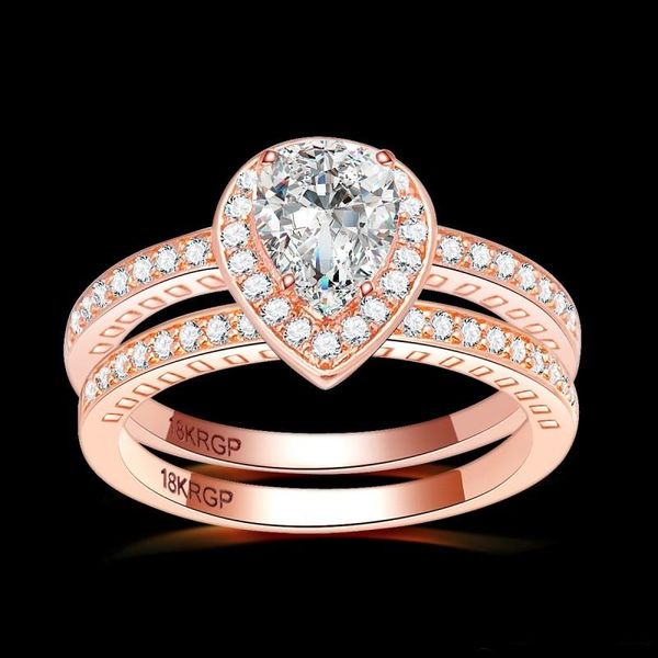 

women wedding rainbow couple heart 4ct zircon ogb85 rose gold filled engagement diamond ring set alliance, Silver
