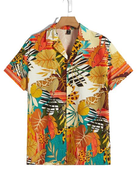 

men tropical print shirt 75r7#, White;black