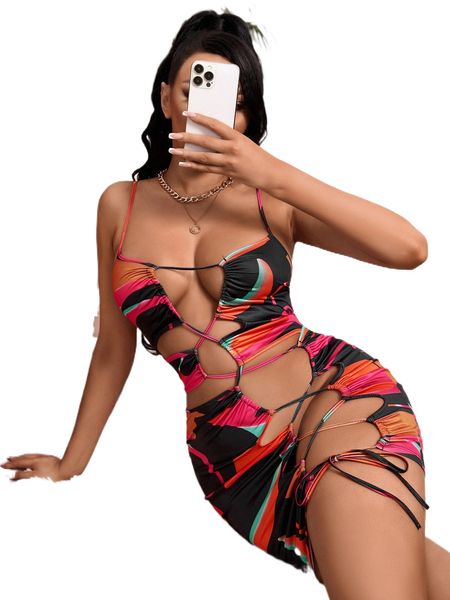 

sxy color block cut out lace up front bodycon dress u0fr#, Black;gray
