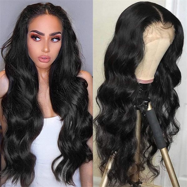 

natural looking long soft body wave wig black wigs natual hairline glueless lace front wig baby hair high temperature daily cosplay180 densi, Black;brown