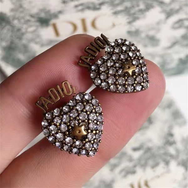 

fine letter little star love earrings female made old full diamond earrings, Golden