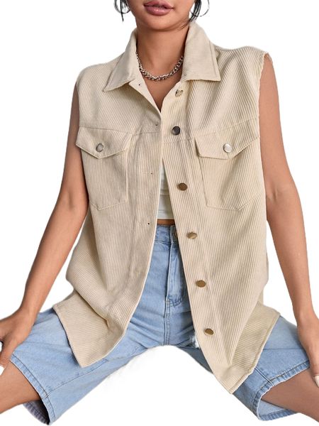 

flap pocket cord vest coat u9d7#, Black