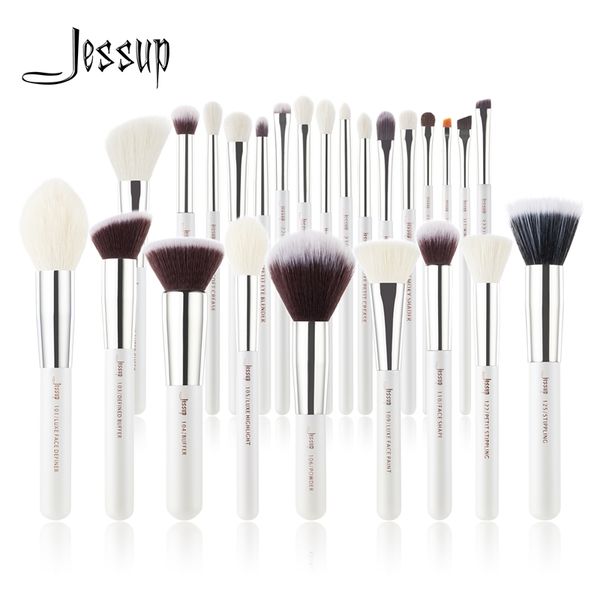 Jessup Make -up Pinsel Set Pearl White Silver Beauty Foundation Pulver Pulver Lidschatten Make -up Pinsel hochwertige 6pcs 25pcs 220722