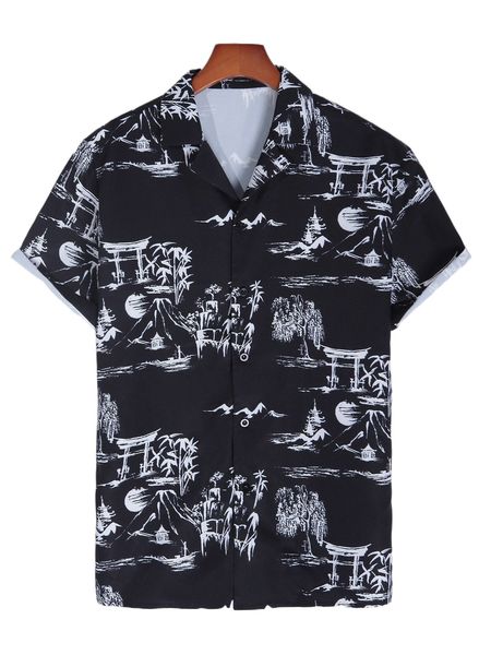 

men random tree & building print shirt without tee 11il#, White;black