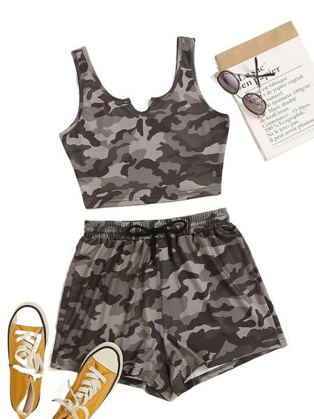 

camo tank with drawstring shorts y0hw#, White