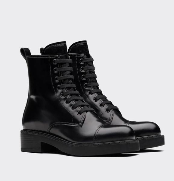 

fall winter fashion short boots brushed leather regenerated nylon ankle boots black recycled enamel metal triangle combat boots thick lug so