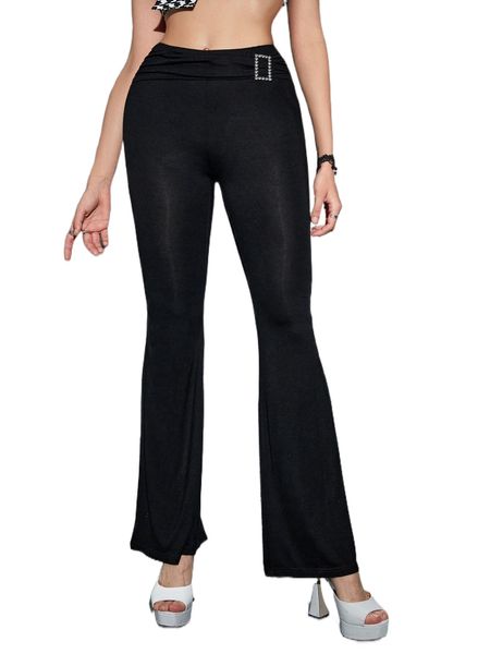 

r.hinestone ruched f.lare l.eg p.ants y3wm#, Black;white