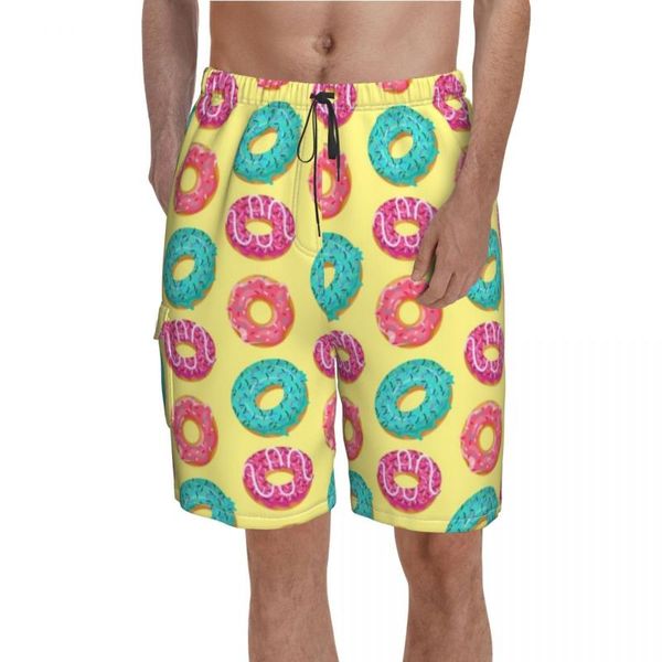 Shorts masculinos Sprinkled Donut Board colorido Cartoon Food Pants curtas Cantura elástica Classce