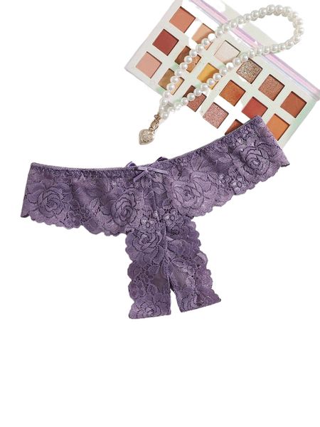 

floral lace bow decor thong m1vb#, Black;red