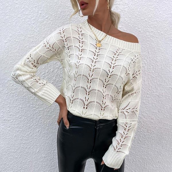 

women's sweaters hollow knitted pullovers women's sweater elegant batwing sleeve o-neck strapless female 2022 autumn lady beach ju, White;black