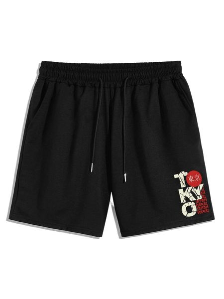 

men letter graphic drawstring waist shorts 92el#, White;black