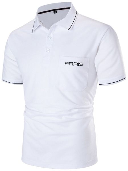 

men letter embroidered patched pocket polo shirt x63n#, White;black