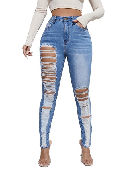 

sxy high stretch ripped skinny jeans g5dj#, Blue