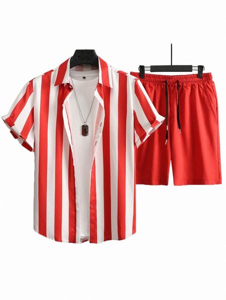 

men striped print shirt & shorts without tee y4fh#, Gray