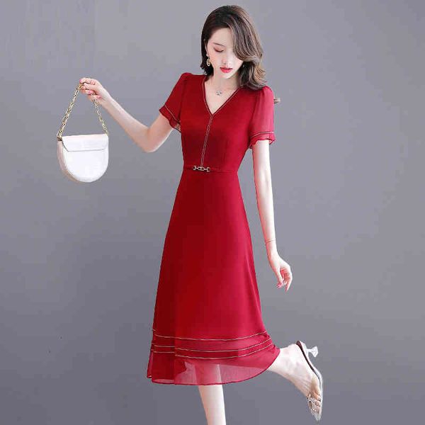 

casual dresses chiffon dress women's summer 2022 shows thin temperament, foreign style, stunning red long skirt fsh8, Black;gray