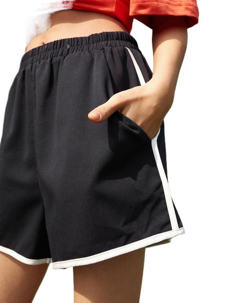

dazy contrast binding slant pocket shorts 81rx#, White;black