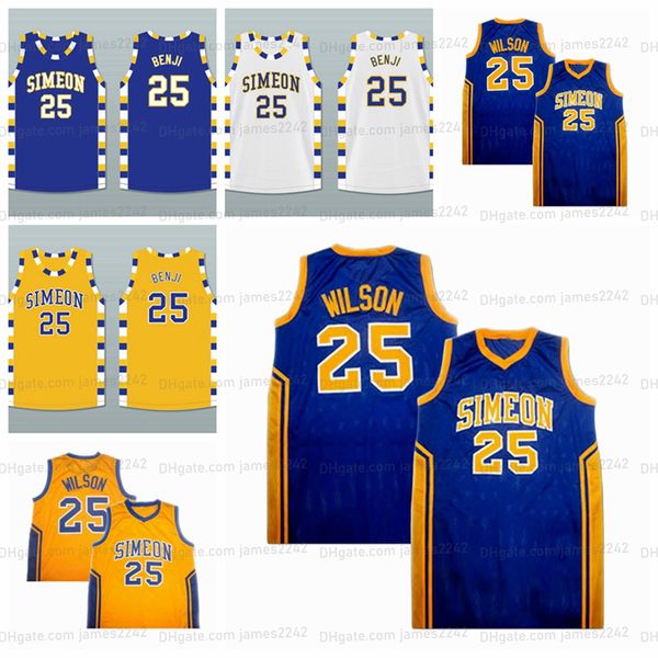 

custom ben 'benji' wilson 25 simeon high school basketball jersey stitched white yellow blue any name number size xxs-6xl jerseys, Black;red