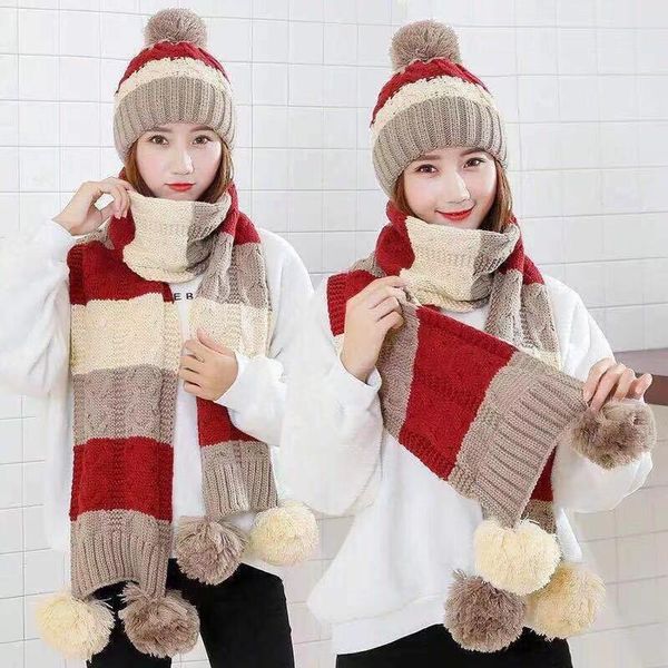 Boinas moda de inverno vermelho/roxo/rosa ladra lã lenços quentes chapéus define lã de lã de outono tampas elegantes mulheres espetadas de mulheres espessadas