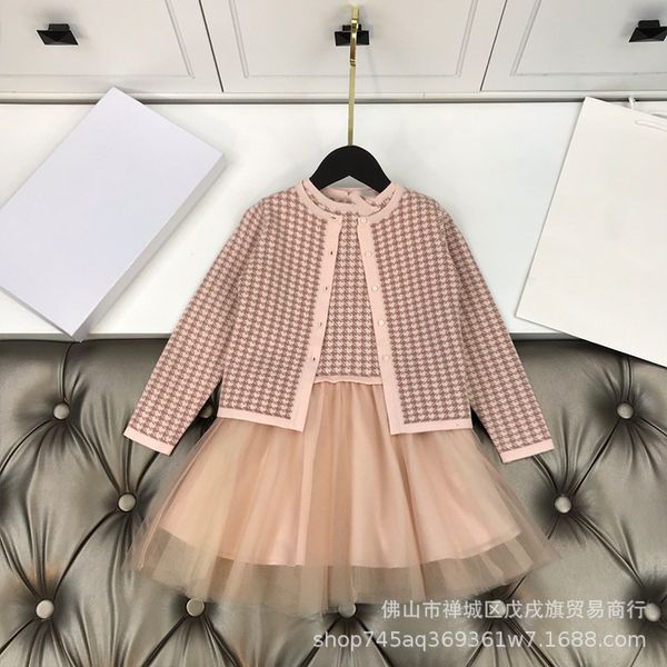Autumn Winter Girls 'Pullover Wool Blended Cardigan Mesh Vest Dress Celebrity Princess Skirt