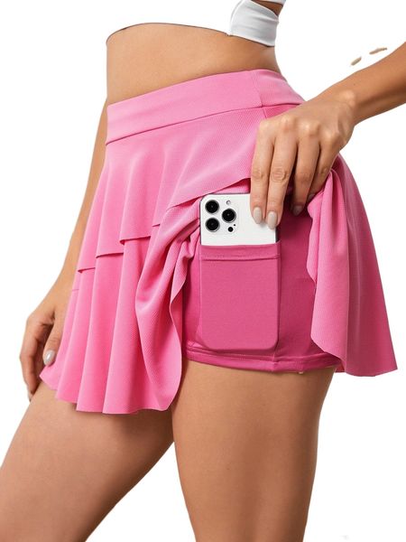 

high waist phone pocket ruffle sports skort 601z#, Gray