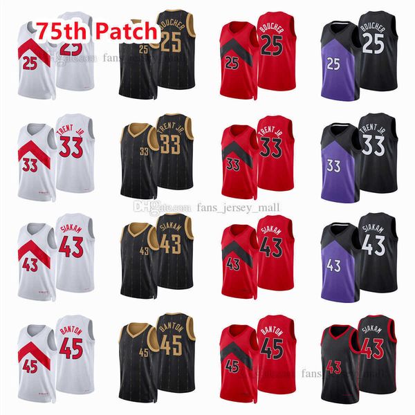 

printed 75th city basketball jerseys pascal 43 siakam gary 33 trent jr. chris 25 boucher dalano 45 banton jersey color white red black custo, Black;red