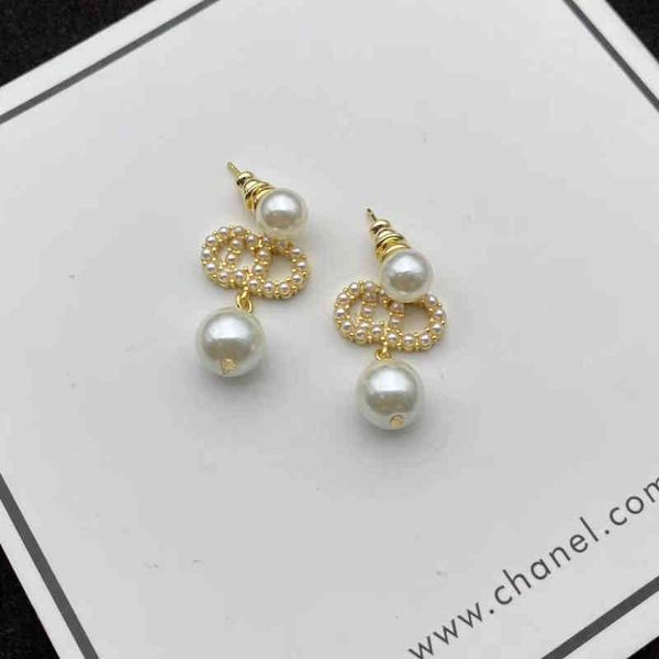 

gold letter diamond inlaid pearl earrings 2022 new red star earrings, Golden