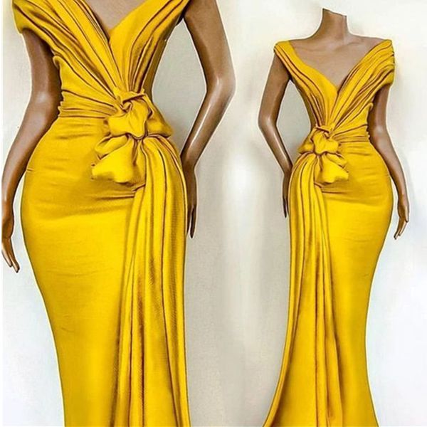 Simples Amarelo Noite Prom Vestido Longo V Pescoço Modesta Sereia Vestidos Formal Party Vestido de Fiesta de Longo 2022