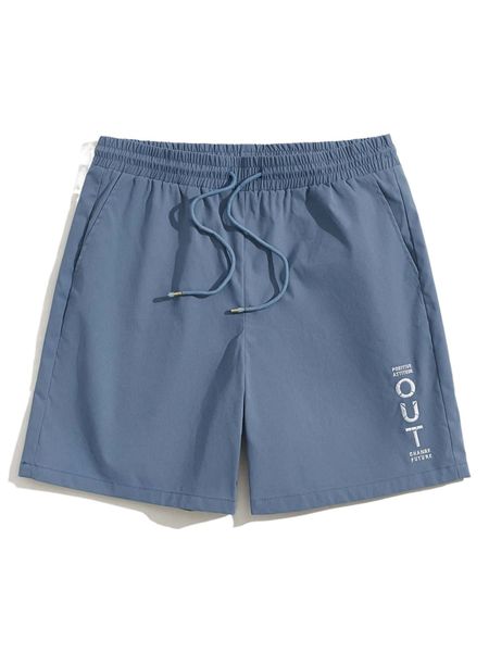 

men slogan graphic drawstring waist shorts m8h0#, White;black