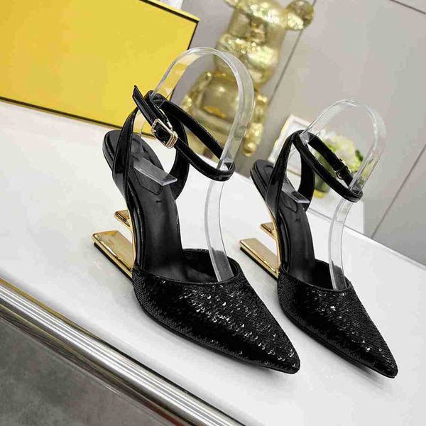 

ladies luxury sequin heels summer slippers fashion 10cm high heels leather slingback sandals gold black