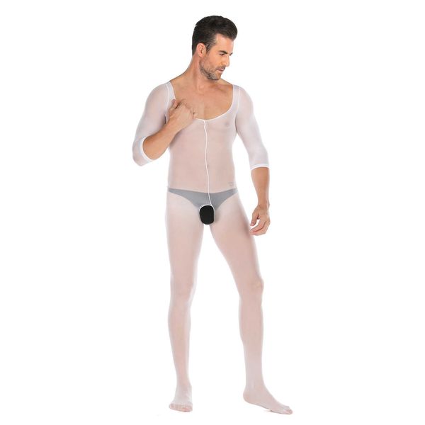 

men' underwear solid color long sleeve open file no take off jumpsuit men' jumpsuit silk stockings, Red;black