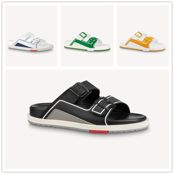 

summer swimming pool casual shoes men's beach sandals trainer mules thick bottom oversized loose men's slippers calfskin buckle a, Black