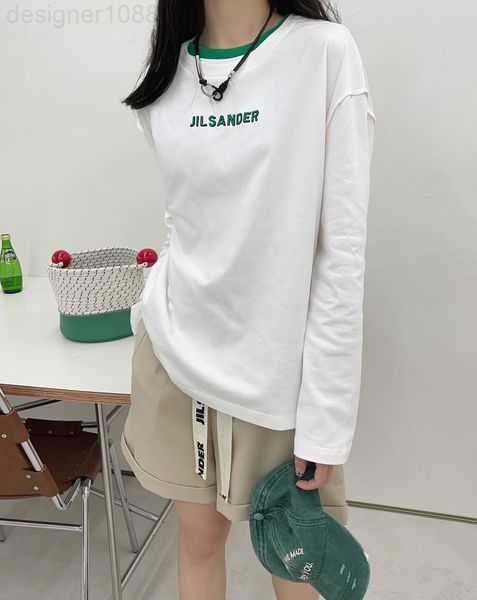 

women's t-shirt designer 22 spring and summer new color contrast green letter embroidery long sleeve t-shirt design sense of minority l, White