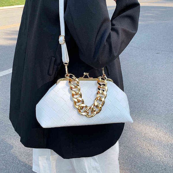 

nxy evening bag thick chain design small weave pu leather padded shoulder crossbody bags for women 2022 dinner party clutch handbags gold 05