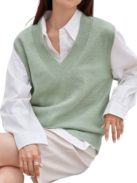 

dazy solid ribbed knit sweater vest without blouse i507#, White;black