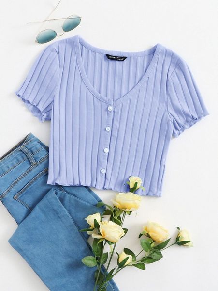 

button up rib-knit crop s63d#, White