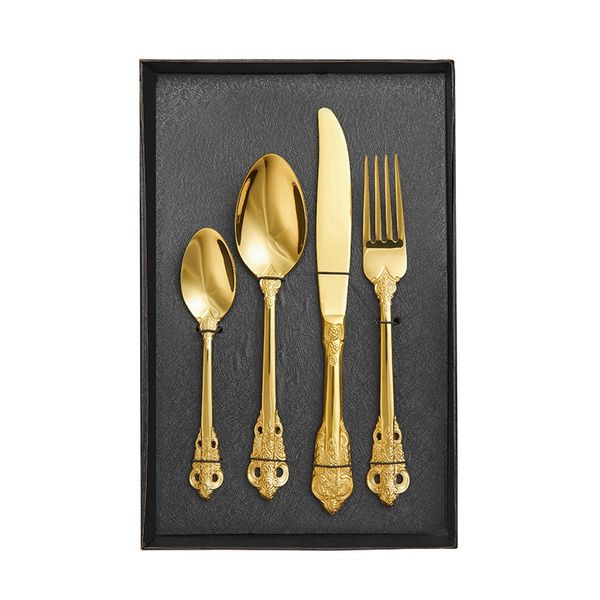 Calhas de talheres de ouro e prata de ouro ocidental vintage Facas de jantar Forks colherspoons Definir utensílios dourados de luxo de luxo